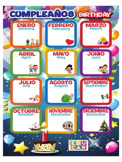 Lamina Calendario Y Cumpleaos Esp/Ing